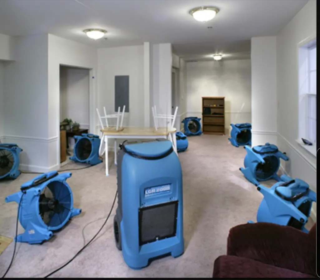 Air movers and dehumidifier setup for Water Extraction & Removal in Colby